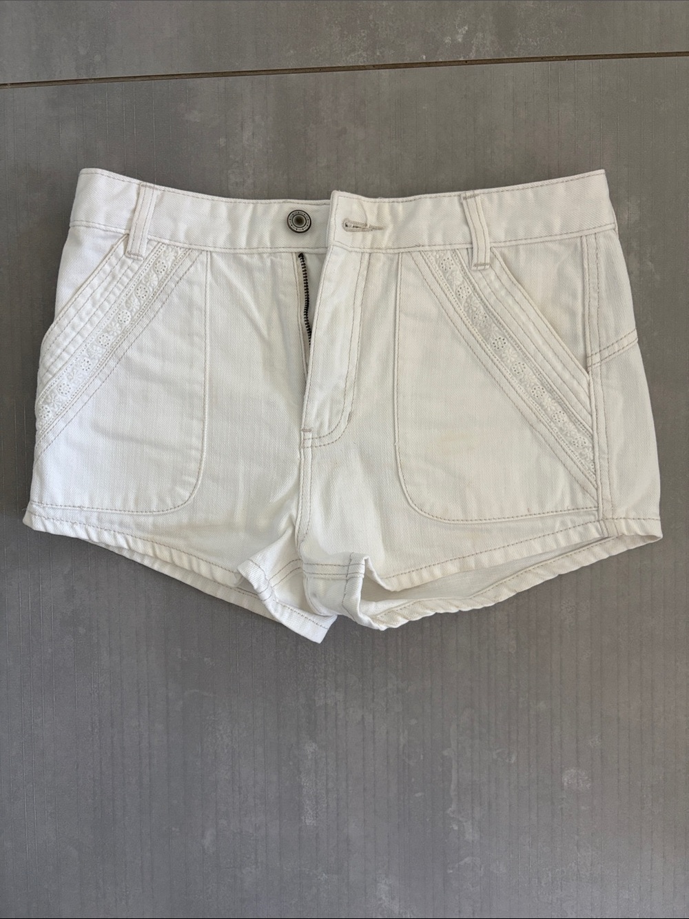 Free People White High Waist Cotton Blend Shorts